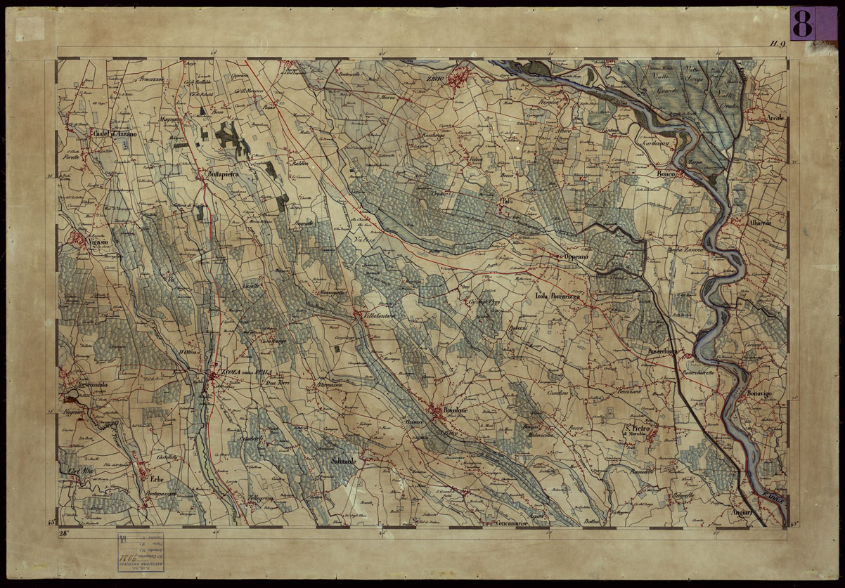 (N:1905) CARTA TOPOGRAFICA DEL REGNO LOMBARDO-VENETO - FOGLIO H.9 (CA004122) Carte e stampe antiche: riproduzione a colori su carta (formato A1)