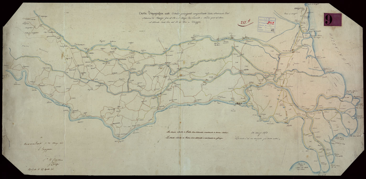 (N:16393) CARTA TOPOGRAFICA DELLE STRADE PRINCIPALI COMPENDIATA DELLA PROVINCIA DEL POLESINE DI ROVIGO, FRA IL PO'E L'ADIGE DA FICCAROLO A BADIA FINO AL MARE COL LITORALE DELLA FOCE DEL PO DI GORO A CHIOGGIA. (CA004131) Carte e stampe antiche: riproduzione a colori su carta (formato A1)