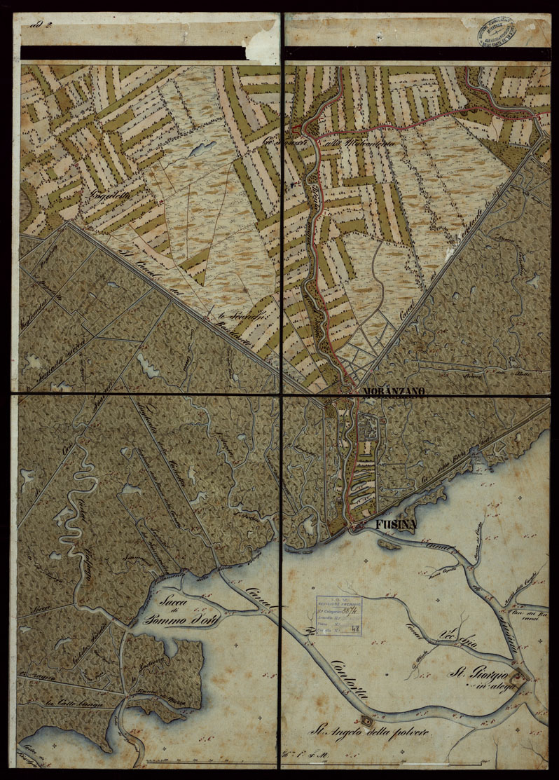 (N:1829) PLAN DER SEE-STADT ADT UND FESTUNG VENEDIG SAMMT HREN LAGUNEN UND DEM DIESE UMGEBEN DEN FESTEN LANDE VON DER MUNDUNG DER ETSCHRIS ZU JENER DER PIAVE. + CENNI SULLA COSTRUZIONE DELLA CARTA ANNO 1849 - FOGLIO 4 (CA004141) Carte e stampe antiche: riproduzione a colori su carta (formato A1)