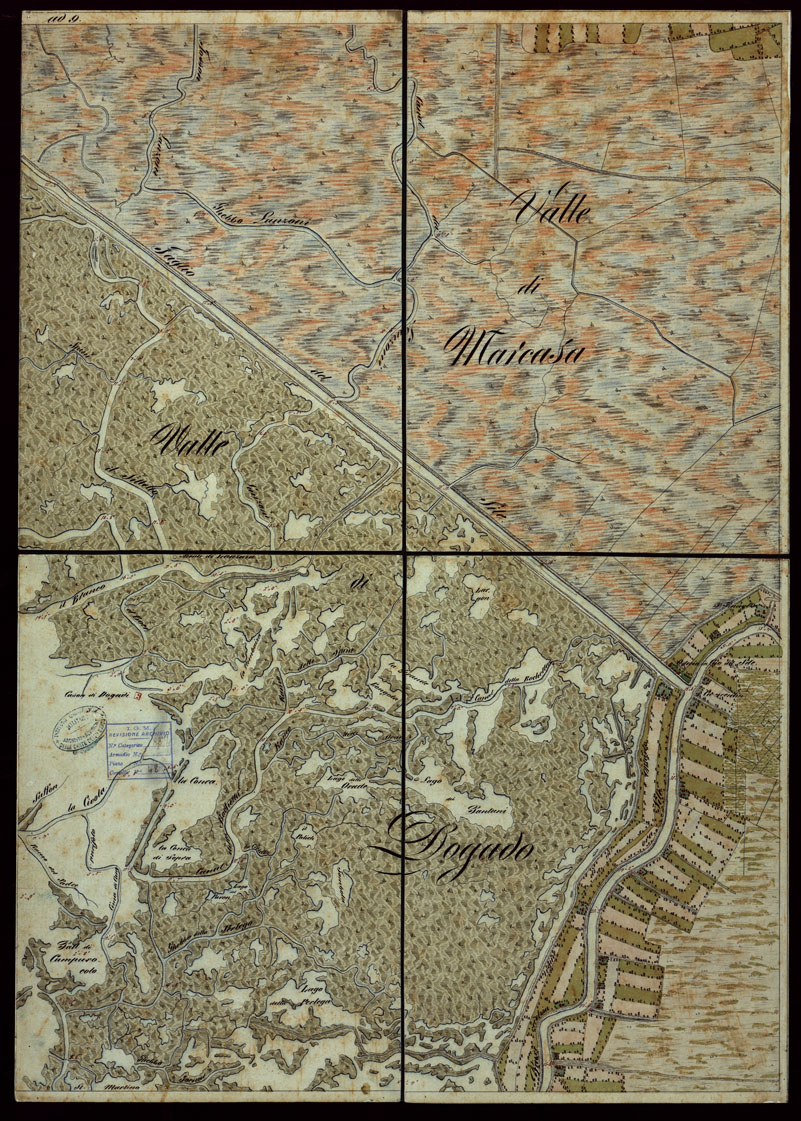 (N:1814) PLAN DER SEE-STADT ADT UND FESTUNG VENEDIG SAMMT HREN LAGUNEN UND DEM DIESE UMGEBEN DEN FESTEN LANDE VON DER MUNDUNG DER ETSCHRIS ZU JENER DER PIAVE. + CENNI SULLA COSTRUZIONE DELLA CARTA ANNO 1849 - FOGLIO 18 (CA004155) Carte e stampe antiche: riproduzione a colori su carta (formato A1)