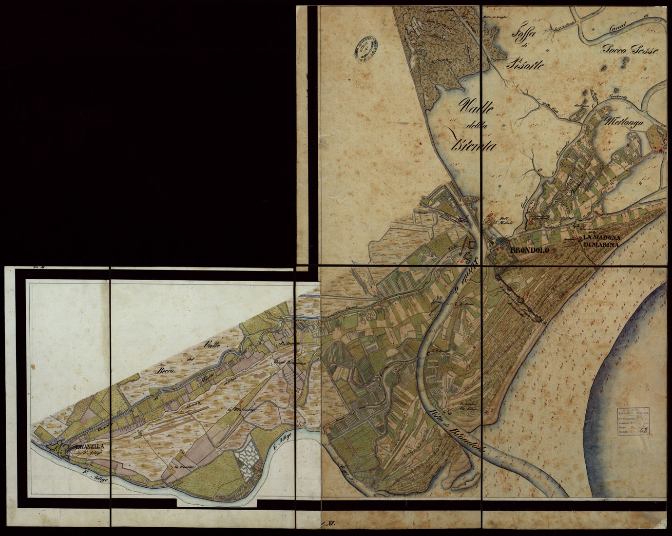 (N:1818) PLAN DER SEE-STADT ADT UND FESTUNG VENEDIG SAMMT HREN LAGUNEN UND DEM DIESE UMGEBEN DEN FESTEN LANDE VON DER MUNDUNG DER ETSCHRIS ZU JENER DER PIAVE. + CENNI SULLA COSTRUZIONE DELLA CARTA ANNO 1849 - FOGLIO 21 (CA004158) Carte e stampe antiche: riproduzione a colori su carta (formato A1)