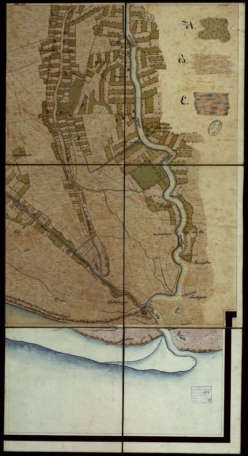 (N:1826) PLAN DER SEE-STADT ADT UND FESTUNG VENEDIG SAMMT HREN LAGUNEN UND DEM DIESE UMGEBEN DEN FESTEN LANDE VON DER MUNDUNG DER ETSCHRIS ZU JENER DER PIAVE. + CENNI SULLA COSTRUZIONE DELLA CARTA ANNO 1849 - FOGLIO 29 (CA004166) Carte e stampe antiche: riproduzione a colori su carta (formato A1)