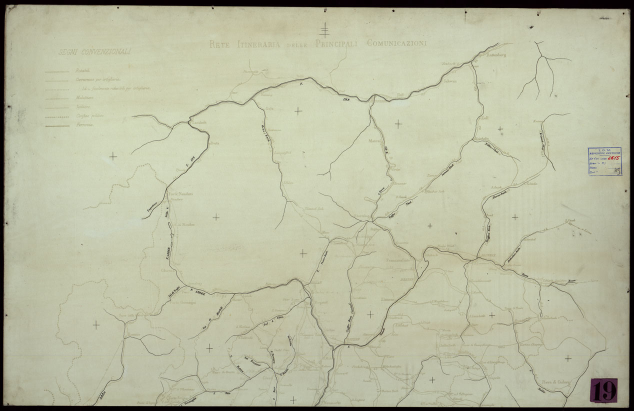 (N:142) SCHIZZO DELLA RETE ITINERARIA DELLE PRINCIPALI COMUNICAZIONI SUL VERSANTE MERIDIONALE DELLE ALPI RETICHE (CA004177, CA004178) Carte e stampe antiche: riproduzione a colori su carta (formato A1)