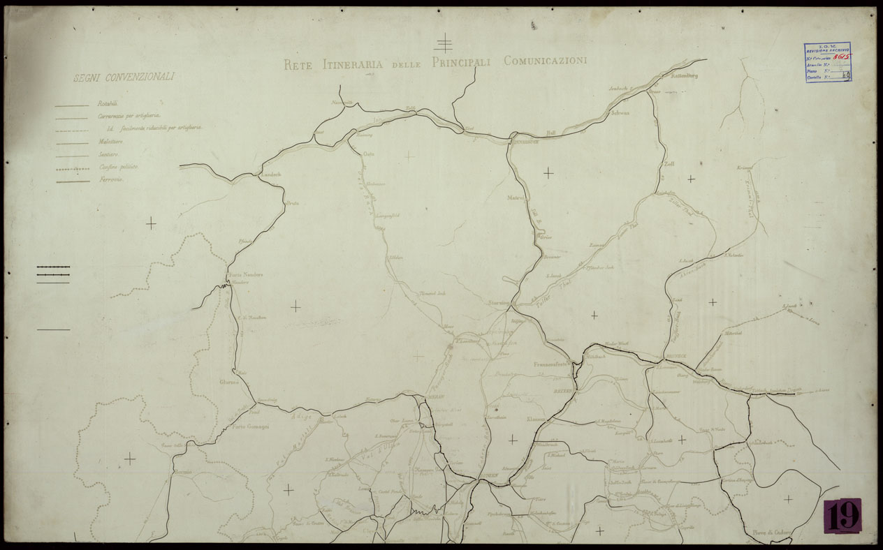 (N:144) SCHIZZO DELLA RETE ITINERARIA DELLE PRINCIPALI COMUNICAZIONI SUL VERSANTE MERIDIONALE DELLE ALPI RETICHE (CA004179, CA004180) Carte e stampe antiche: riproduzione a colori su carta (formato A1)