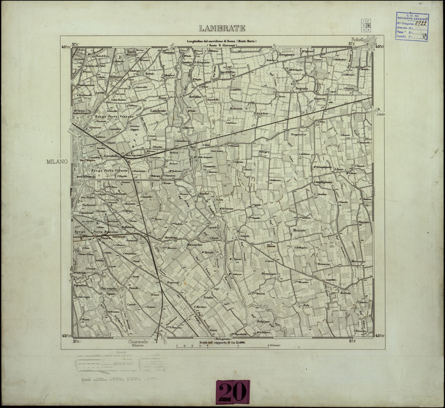 (N:24438) DINTORNI DI MILANO STAMPE A 3 COLORI SEPARATI SU CARTONCINO RIGIDO - LAMBRATE (CA004190) Carte e stampe antiche: riproduzione a colori su carta (formato A1)
