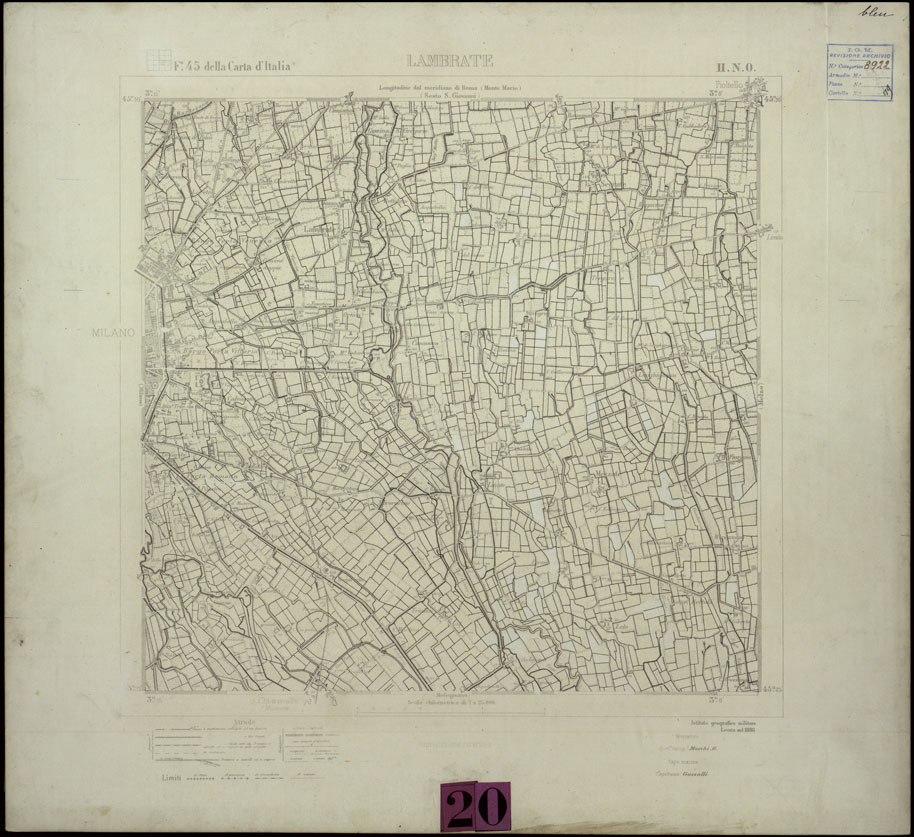 (N:24439) DINTORNI DI MILANO STAMPE A 3 COLORI SEPARATI SU CARTONCINO RIGIDO - LAMBRATE II. N.O. (CA004191) Carte e stampe antiche: riproduzione a colori su carta (formato A1)