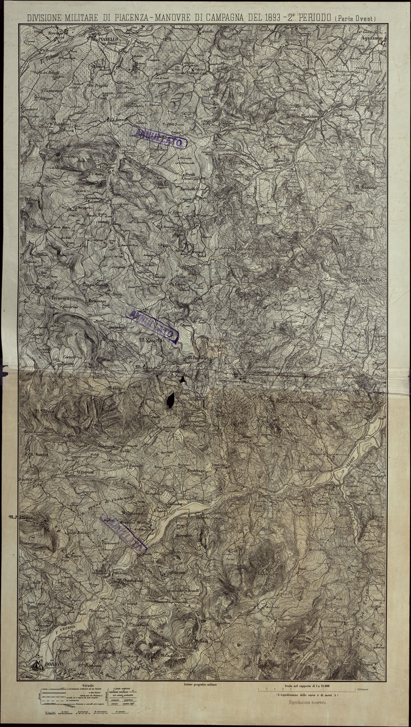 (N:24447) DIVISIONE MILITARE DI PIACENZA - MANOVRE D8I CAMPAGNA DEL 1893 - 2 PERIODO (PARTE OVEST) - FOGLIO 16 (CA004218) Carte e stampe antiche: riproduzione a colori su carta (formato A1)