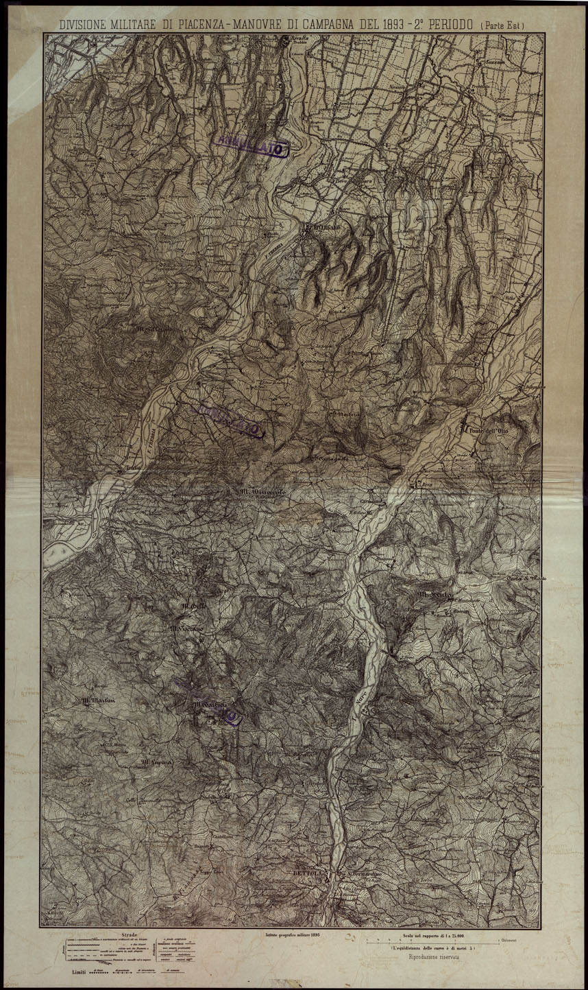 (N:24448) DIVIONE MILITARE DI PIACENZA - AMNOVRE DI CAMPAGNA DEL 1893 - 2 PERIODO (PARTE EST) - FOGLIO 17 (CA004219) Carte e stampe antiche: riproduzione a colori su carta (formato A1)