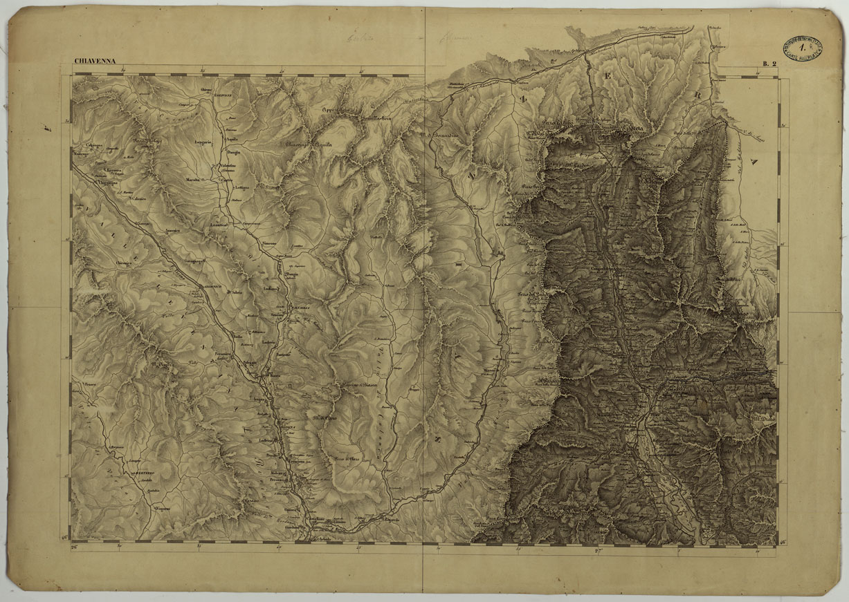 (N:11698) CARTA TOPOGRAFICA DELLA LOMBARDIA, DEL VENETO E DELL'ITALIA CENTRALE IN 88 FOGLI - B.2 CHIAVENNA (CA004242) Carte e stampe antiche: riproduzione a colori su carta (formato A1)