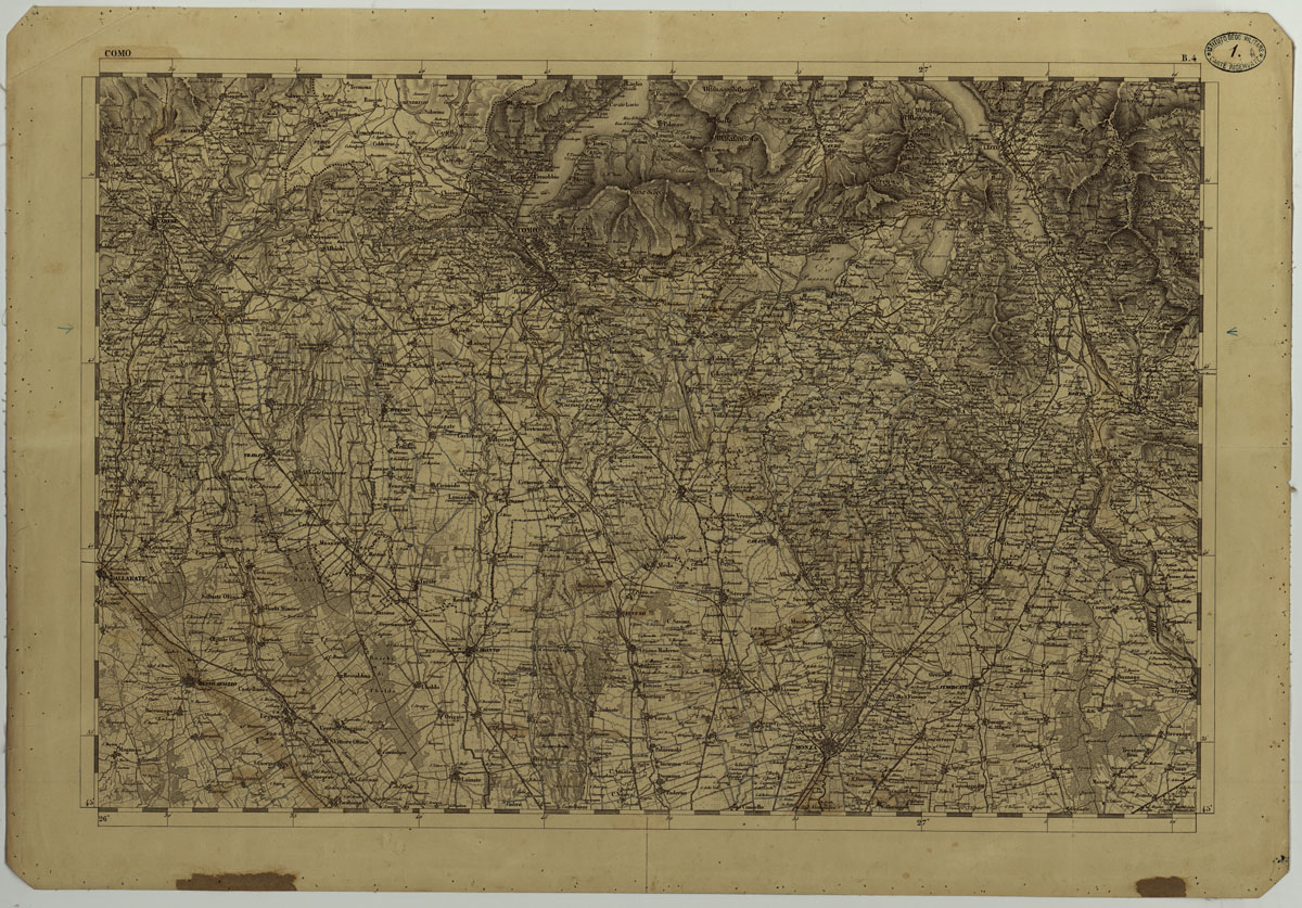 (N:11700) CARTA TOPOGRAFICA DELLA LOMBARDIA, DEL VENETO E DELL'ITALIA CENTRALE IN 88 FOGLI - B.4 COMO (CA004244) Carte e stampe antiche: riproduzione a colori su carta (formato A1)