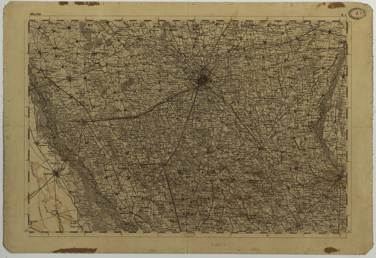 (N:11701) CARTA TOPOGRAFICA DELLA LOMBARDIA, DEL VENETO E DELL'ITALIA CENTRALE IN 88 FOGLI - B.5 MILANO (CA004245) Carte e stampe antiche: riproduzione a colori su carta (formato A1)