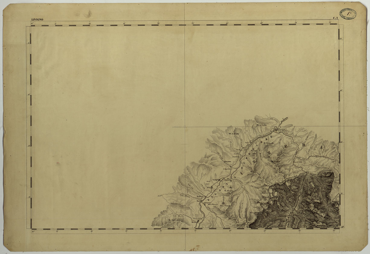 (N:11705) CARTA TOPOGRAFICA DELLA LOMBARDIA, DEL VENETO E DELL'ITALIA CENTRALE IN 88 FOGLI - C.1 LIVIGNO (CA004247) Carte e stampe antiche: riproduzione a colori su carta (formato A1)