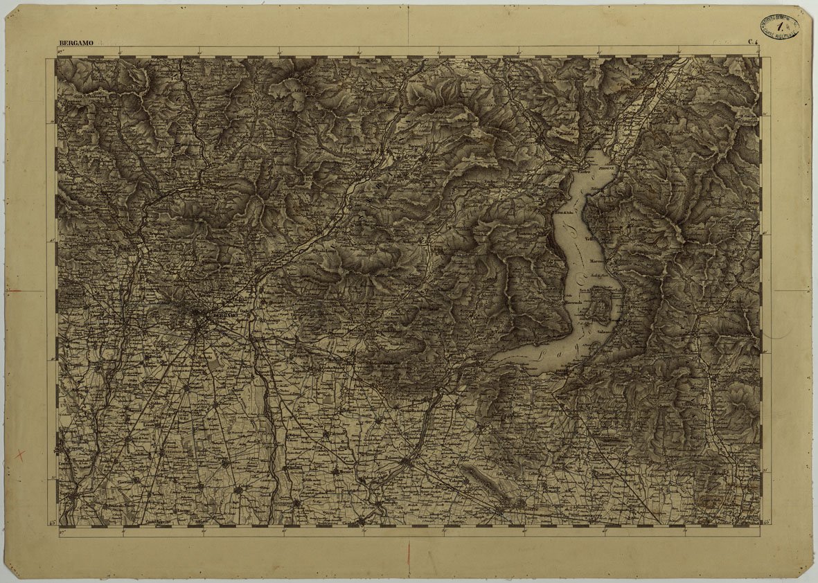 (N:11708) CARTA TOPOGRAFICA DELLA LOMBARDIA, DEL VENETO E DELL'ITALIA CENTRALE IN 88 FOGLI - C.4 BERGAMO (CA004250) Carte e stampe antiche: riproduzione a colori su carta (formato A1)