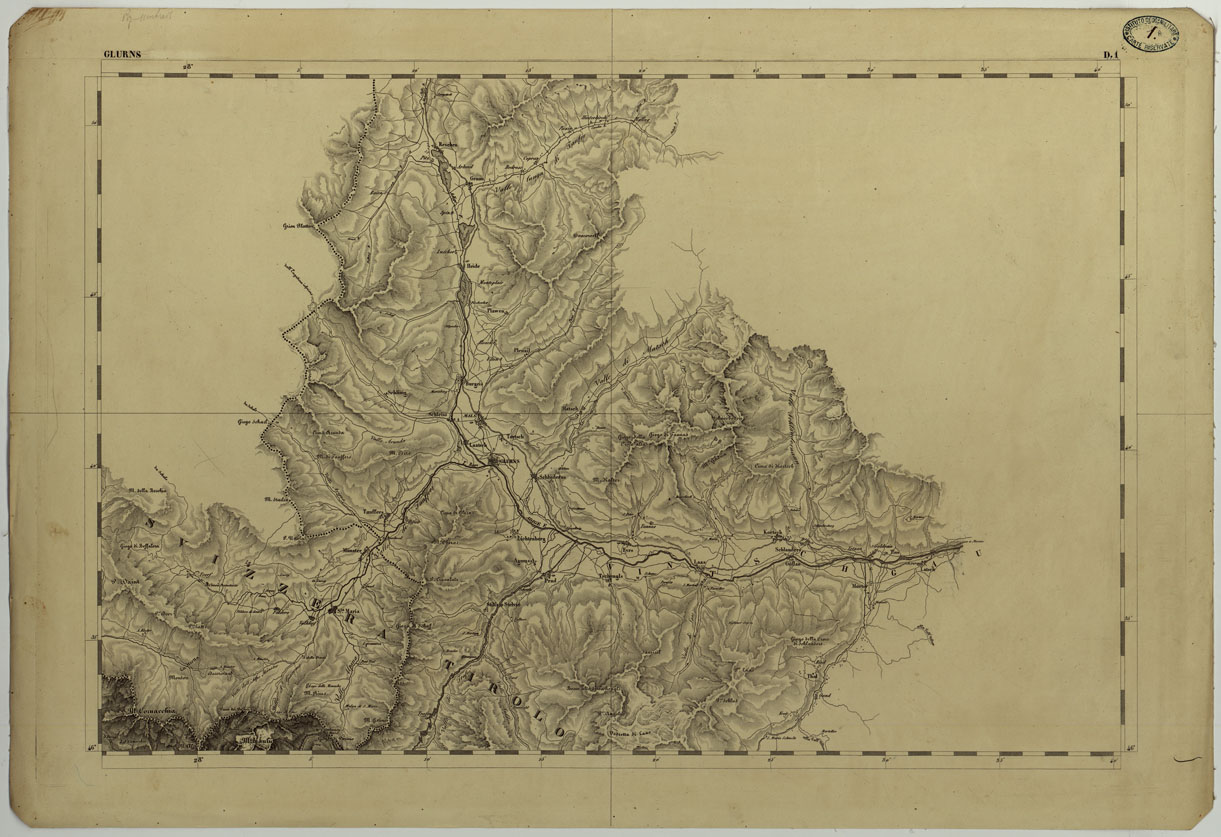 (N:11714) CARTA TOPOGRAFICA DELLA LOMBARDIA, DEL VENETO E DELL'ITALIA CENTRALE IN 88 FOGLI - D.1 GLURNS (CA004253) Carte e stampe antiche: riproduzione a colori su carta (formato A1)