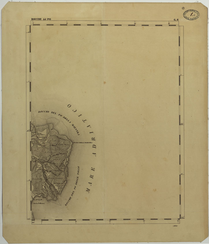 (N:11769) CARTA TOPOGRAFICA DELLA LOMBARDIA, DEL VENETO E DELL'ITALIA CENTRALE IN 88 FOGLI - G.6 BOCCHE DEL PO (CA004274) Carte e stampe antiche: riproduzione a colori su carta (formato A1)