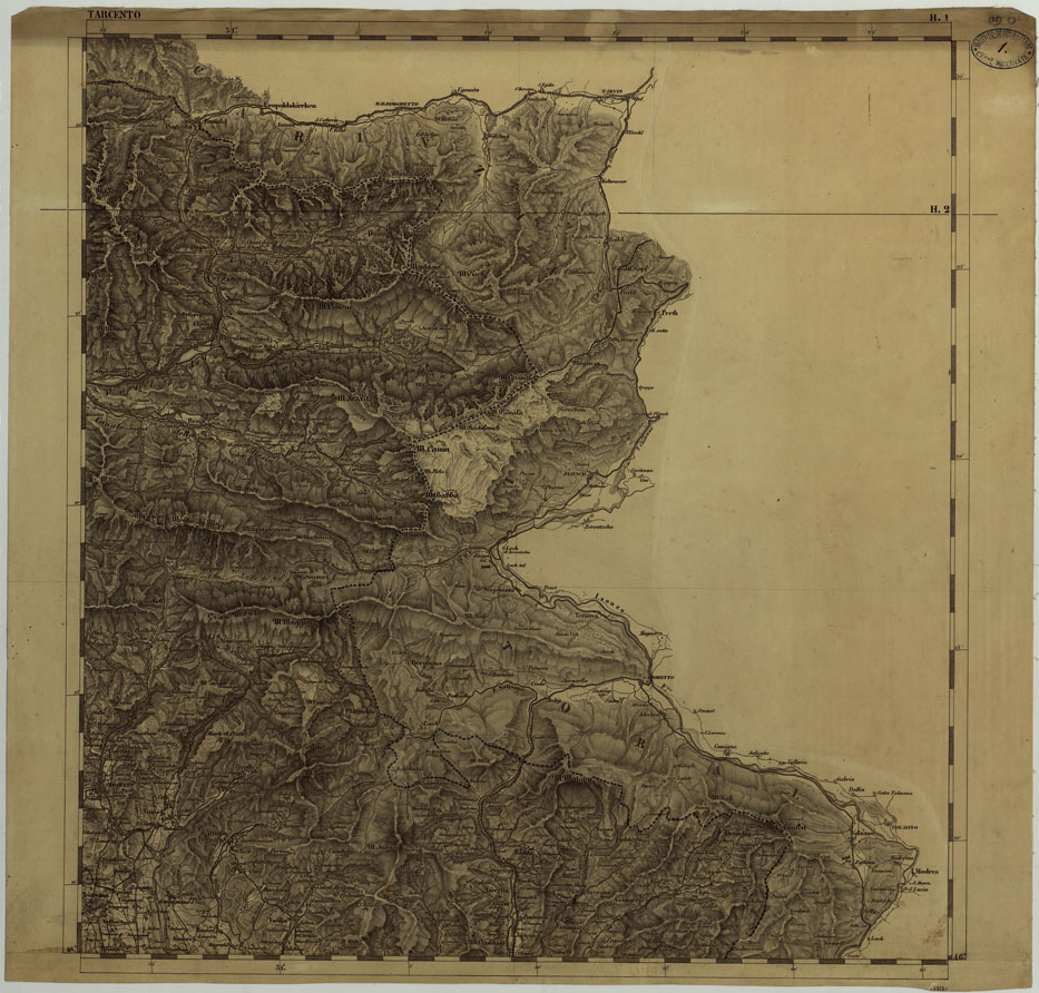 (N:11780) CARTA TOPOGRAFICA DELLA LOMBARDIA, DEL VENETO E DELL'ITALIA CENTRALE IN 88 FOGLI - H.1 TARCENTO (CA004275) Carte e stampe antiche: riproduzione a colori su carta (formato A1)