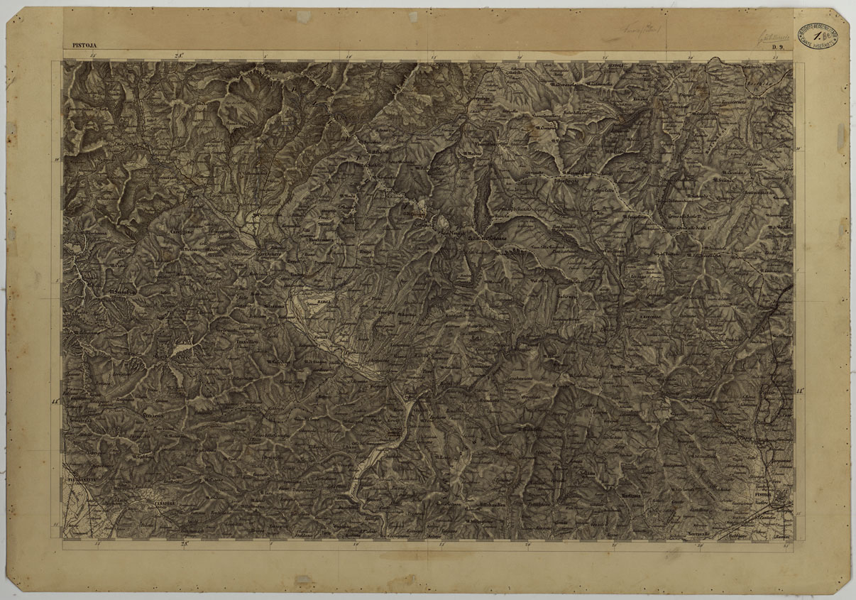 (N:11726) CARTA TOPOGRAFICA DELLA LOMBARDIA, DEL VENETO E DELL'ITALIA CENTRALE - CARTA DEGLI EX DUCATI DI PARMA, PIACENZA E MODENA - D.9 PISTOIA (CA004293) Carte e stampe antiche: riproduzione a colori su carta (formato A1)