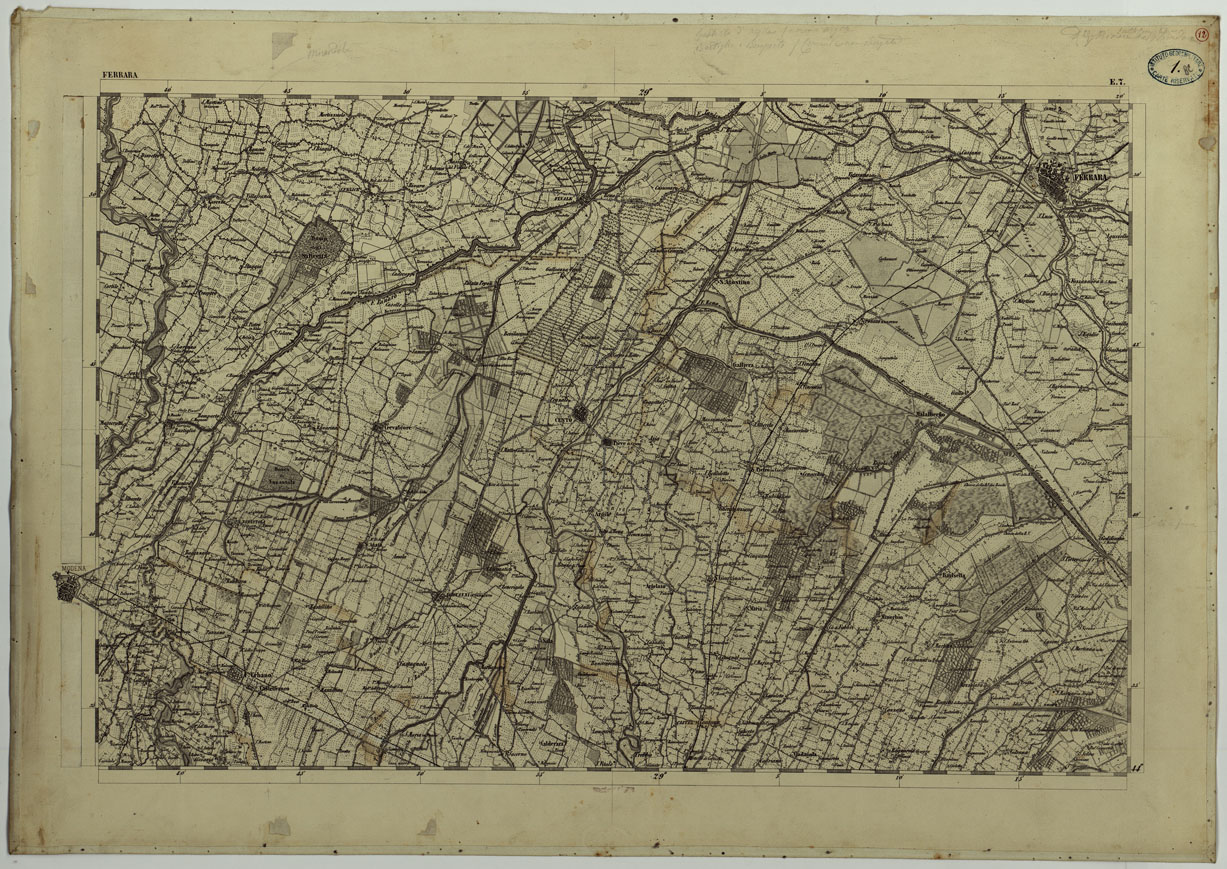 (N:11736) CARTA TOPOGRAFICA DELLA LOMBARDIA, DEL VENETO E DELL'ITALIA CENTRALE - CARTA DEGLI EX DUCATI DI PARMA, PIACENZA E MODENA - E.7 FERRARA (CA004294) Carte e stampe antiche: riproduzione a colori su carta (formato A1)