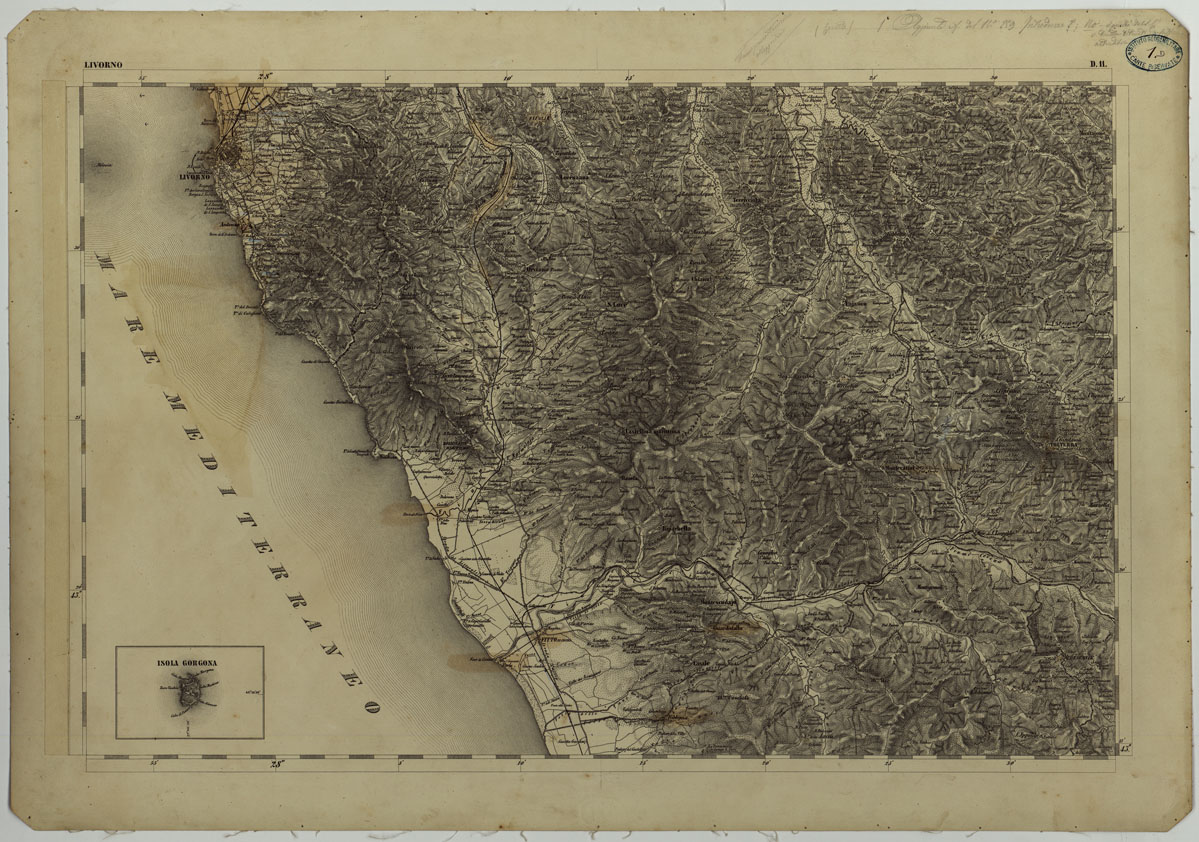 (N:11716) CARTA TOPOGRAFICA DELLA LOMBARDIA, DEL VENETO E DELL'ITALIA CENTRALE - CARTA DEGLI EX DUCATI DI PARMA, PIACENZA E MODENA - D.11 LIVORNO (CA004298) Carte e stampe antiche: riproduzione a colori su carta (formato A1)
