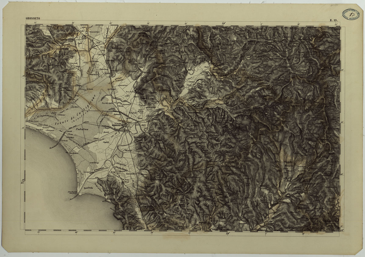 (N:11730) CARTA TOPOGRAFICA DELLA LOMBARDIA, DEL VENETO E DELL'ITALIA CENTRALE - CARTA DEGLI EX DUCATI DI PARMA, PIACENZA E MODENA - E.13 GROSSETO (CA004304) Carte e stampe antiche: riproduzione a colori su carta (formato A1)