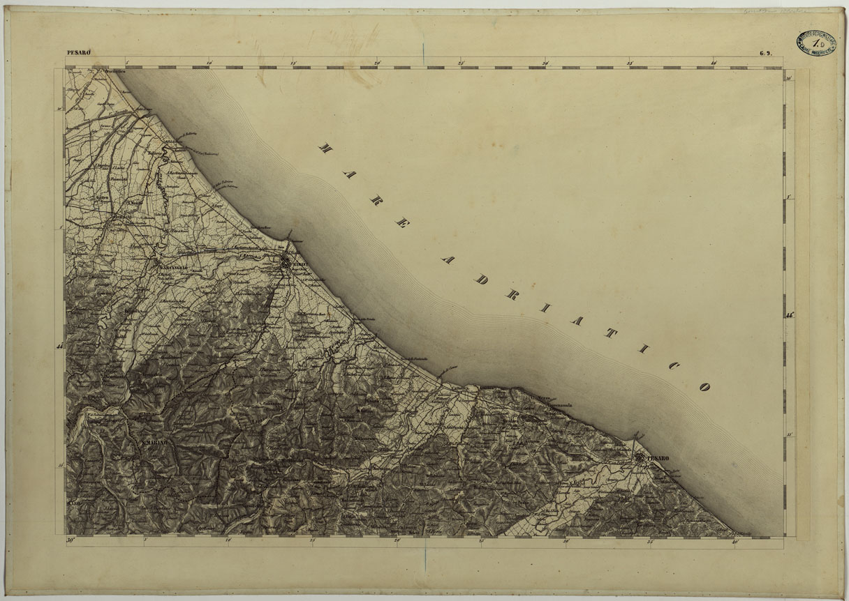 (N:11763) CARTA TOPOGRAFICA DELLA LOMBARDIA, DEL VENETO E DELL'ITALIA CENTRALE - CARTA DEGLI EX DUCATI DI PARMA, PIACENZA E MODENA - G.9 PESARO (CA004316) Carte e stampe antiche: riproduzione a colori su carta (formato A1)