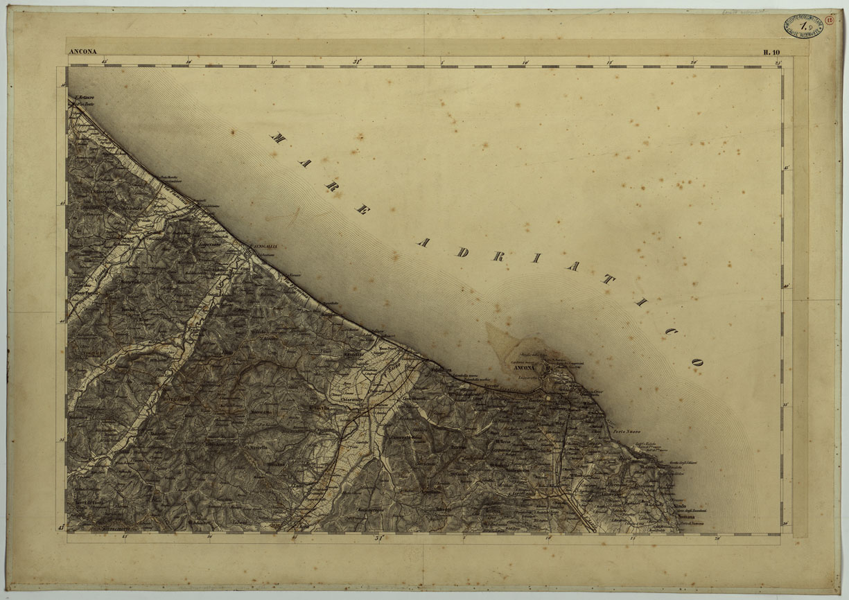 (N:11770) CARTA TOPOGRAFICA DELLA LOMBARDIA, DEL VENETO E DELL'ITALIA CENTRALE - CARTA DEGLI EX DUCATI DI PARMA, PIACENZA E MODENA - H.10 ANCONA (CA004325) Carte e stampe antiche: riproduzione a colori su carta (formato A1)