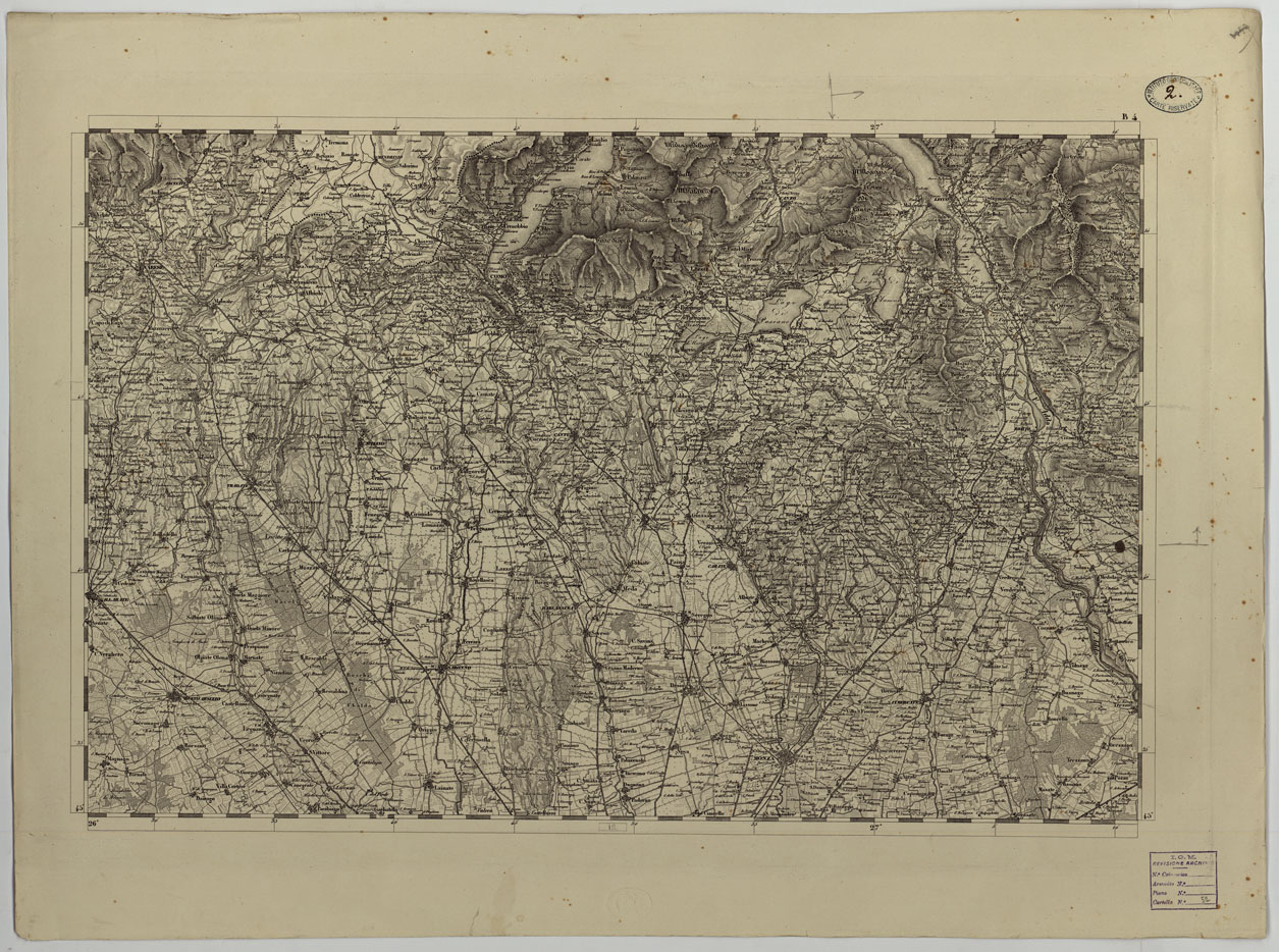(N:14714) CARTA TOPOGRAFICA DEL REGNO LOMBARDO-VENETO COSTRUTTA SOPRA MISURE ASTRONOMICO-TRIGONOMETRICHE ED INCISA A MILANO NELL'ISTITUTO GEOGRAFICO MILITARE DELL'I.R. STATO MAGGIORE GENARALE AUSTRIACO PUBBLICATA NELL'ANNO - B.4 (CA004342) Carte e stampe antiche: riproduzione a colori su carta (formato A1)