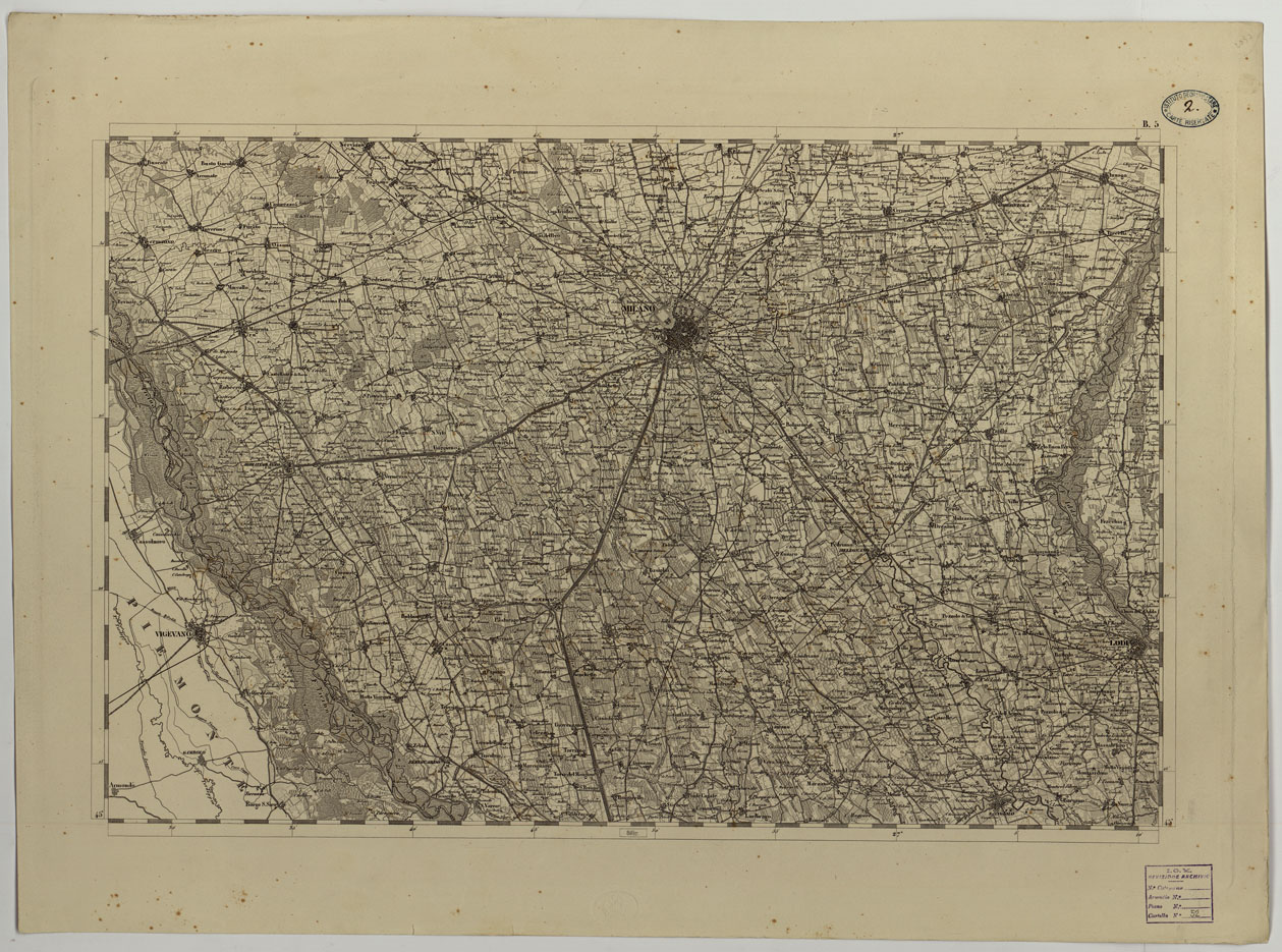 (N:14715) CARTA TOPOGRAFICA DEL REGNO LOMBARDO-VENETO COSTRUTTA SOPRA MISURE ASTRONOMICO-TRIGONOMETRICHE ED INCISA A MILANO NELL'ISTITUTO GEOGRAFICO MILITARE DELL'I.R. STATO MAGGIORE GENARALE AUSTRIACO PUBBLICATA NELL'ANNO - B.5 (CA004343) Carte e stampe antiche: riproduzione a colori su carta (formato A1)