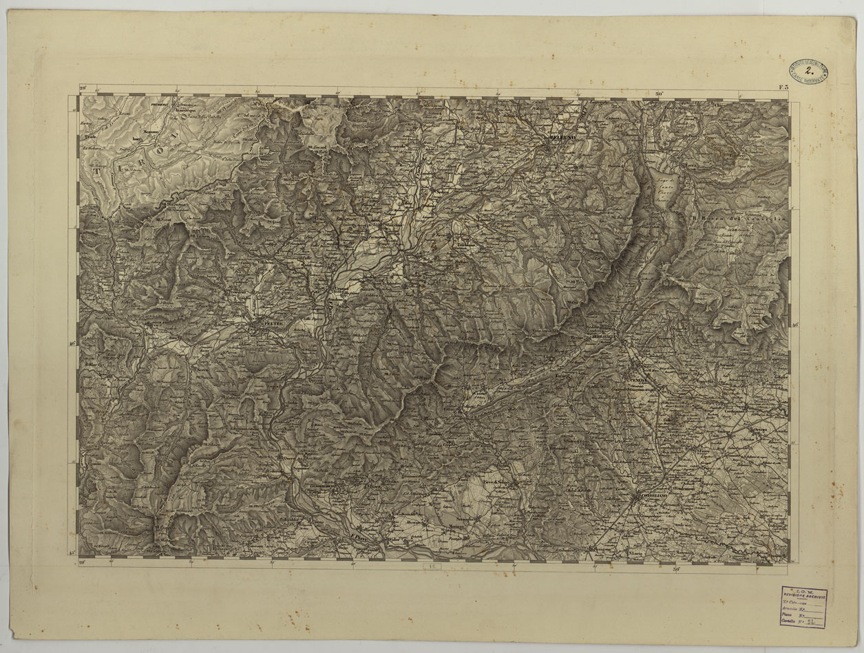 (N:14741) CARTA TOPOGRAFICA DEL REGNO LOMBARDO-VENETO COSTRUTTA SOPRA MISURE ASTRONOMICO-TRIGONOMETRICHE ED INCISA A MILANO NELL'ISTITUTO GEOGRAFICO MILITARE DELL'I.R. STATO MAGGIORE GENARALE AUSTRIACO PUBBLICATA NELL'ANNO - F.3 (CA004365) Carte e stampe antiche: riproduzione a colori su carta (formato A1)
