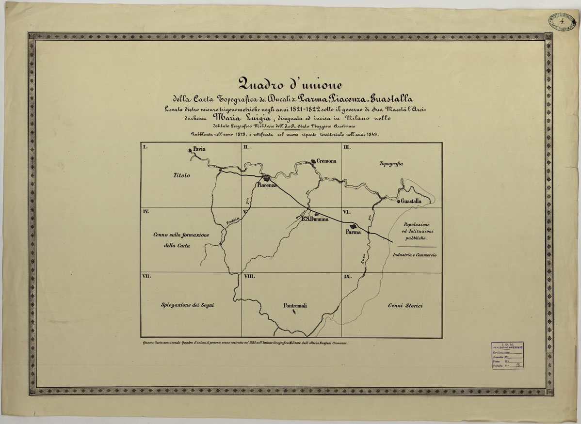 (N:24498) CARTA TOPOGRAFICA DEI DUCATI DI PARMA,PIACENZA E GUASTALLA LEVATA DIETRO MISURE TRIGONOMETRICHE NEGLI ANNI 1821-1822 SOTTO IL GOVERNO DI SUA MAESTA' L'ARCIDUCHESSA MARIA LUIGIA DISEGNATA ED INCISA IN MILANO NELL'ISTITUTO GEOGRAFICO MILITARE - Q.U. (CA004411) Carte e stampe antiche: riproduzione a colori su carta (formato A1)