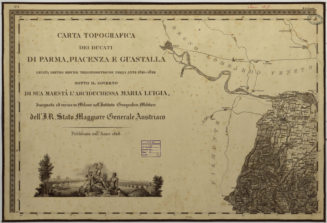 (N:24497) CARTA TOPOGRAFICA DEI DUCATI DI PARMA,PIACENZA E GUASTALLA LEVATA DIETRO MISURE TRIGONOMETRICHE NEGLI ANNI 1821-1822 SOTTO IL GOVERNO DI SUA MAESTA' L'ARCIDUCHESSA MARIA LUIGIA DISEGNATA ED INCISA IN MILANO NELL'ISTITUTO GEOGRAFICO MILITARE - FI (CA004412) Carte e stampe antiche: riproduzione a colori su carta (formato A1)