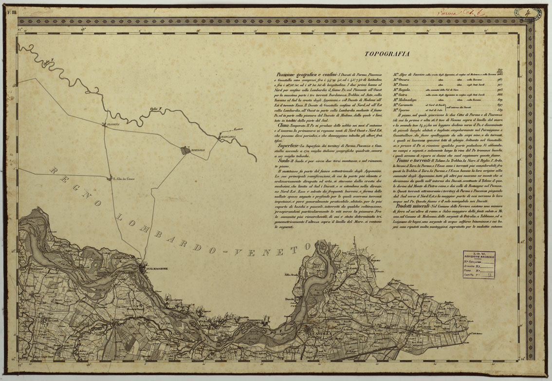 (N:24500) CARTA TOPOGRAFICA DEI DUCATI DI PARMA,PIACENZA E GUASTALLA LEVATA DIETRO MISURE TRIGONOMETRICHE NEGLI ANNI 1821-1822 SOTTO IL GOVERNO DI SUA MAESTA' L'ARCIDUCHESSA MARIA LUIGIA DISEGNATA ED INCISA IN MILANO NELL'ISTITUTO GEOGRAFICO MILITARE - FIII (CA004414) Carte e stampe antiche: riproduzione a colori su carta (formato A1)