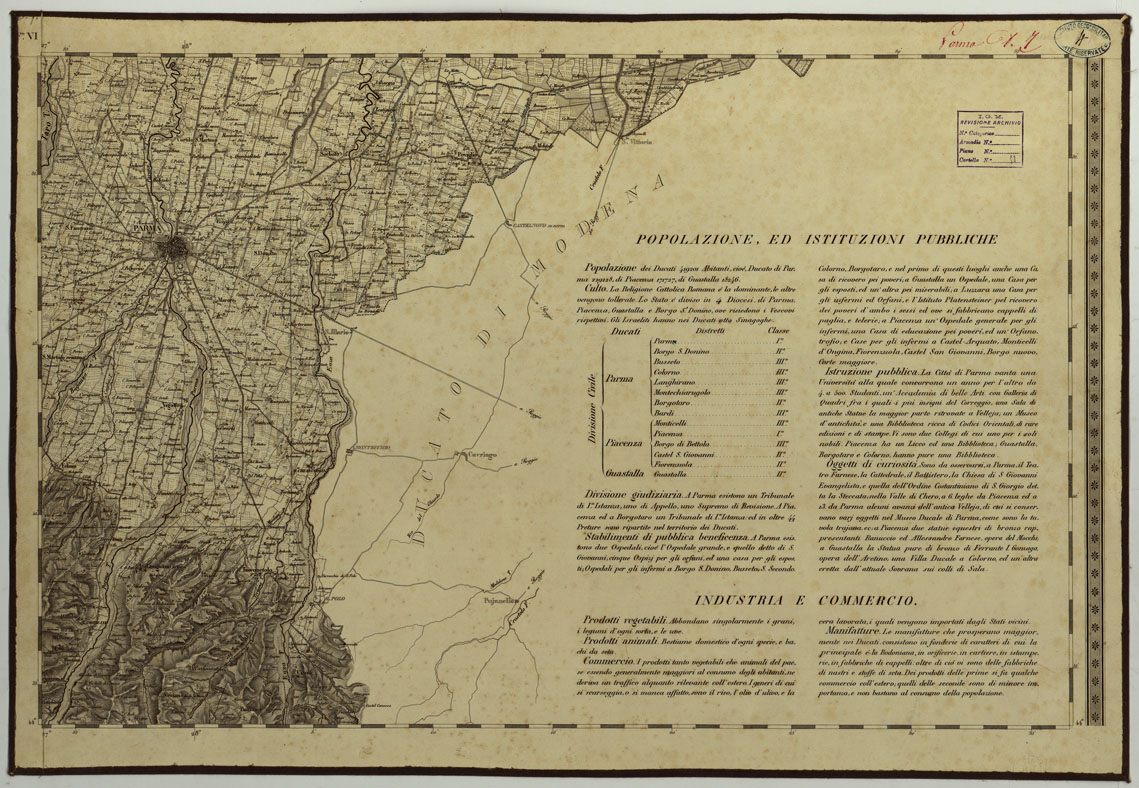(N:24503) CARTA TOPOGRAFICA DEI DUCATI DI PARMA,PIACENZA E GUASTALLA LEVATA DIETRO MISURE TRIGONOMETRICHE NEGLI ANNI 1821-1822 SOTTO IL GOVERNO DI SUA MAESTA' L'ARCIDUCHESSA MARIA LUIGIA DISEGNATA ED INCISA IN MILANO NELL'ISTITUTO GEOGRAFICO MILITARE - FVI (CA004417) Carte e stampe antiche: riproduzione a colori su carta (formato A1)