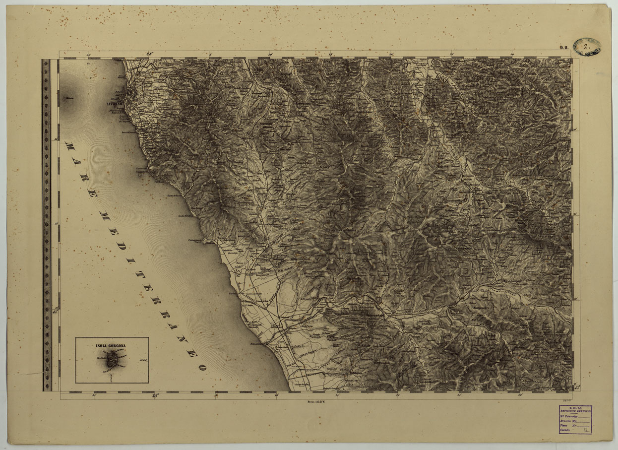 (N:8080) CARTA TOPOGRAFICA DELLO STATO PONTIFICIO E DEL GRAN-DUCATO DI TOSCANA COSTRUTTA SOPRA MISURE ASTRONOMICO TRIGONOMETRICHE ED INCISA SOPRA PIETRA A VIENNA NELL'I.R. ISTITUTO GEOGRAFICO MILITARE - FOGLIO D.11 (CA004448) Carte e stampe antiche: riproduzione a colori su carta (formato A1)