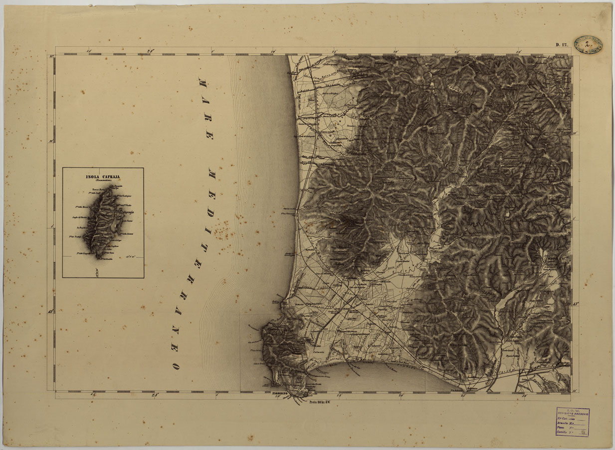 (N:8081) CARTA TOPOGRAFICA DELLO STATO PONTIFICIO E DEL GRAN-DUCATO DI TOSCANA COSTRUTTA SOPRA MISURE ASTRONOMICO TRIGONOMETRICHE ED INCISA SOPRA PIETRA A VIENNA NELL'I.R. ISTITUTO GEOGRAFICO MILITARE - FOGLIO D.12 (CA004449) Carte e stampe antiche: riproduzione a colori su carta (formato A1)