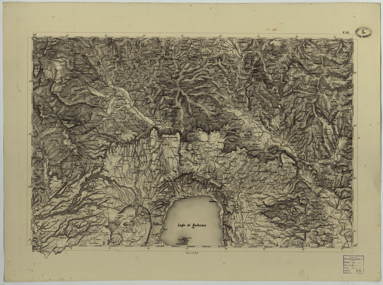 (N:8098) CARTA TOPOGRAFICA DELLO STATO PONTIFICIO E DEL GRAN-DUCATO DI TOSCANA COSTRUTTA SOPRA MISURE ASTRONOMICO TRIGONOMETRICHE ED INCISA SOPRA PIETRA A VIENNA NELL'I.R. ISTITUTO GEOGRAFICO MILITARE - FOGLIO F.13 (CA004468) Carte e stampe antiche: riproduzione a colori su carta (formato A1)