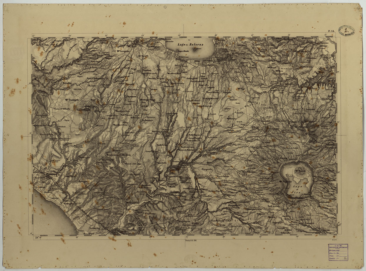 (N:8099) CARTA TOPOGRAFICA DELLO STATO PONTIFICIO E DEL GRAN-DUCATO DI TOSCANA COSTRUTTA SOPRA MISURE ASTRONOMICO TRIGONOMETRICHE ED INCISA SOPRA PIETRA A VIENNA NELL'I.R. ISTITUTO GEOGRAFICO MILITARE - FOGLIO F.14 (CA004469) Carte e stampe antiche: riproduzione a colori su carta (formato A1)