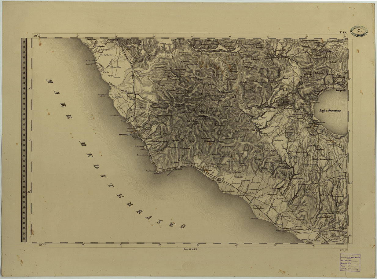 (N:8100) CARTA TOPOGRAFICA DELLO STATO PONTIFICIO E DEL GRAN-DUCATO DI TOSCANA COSTRUTTA SOPRA MISURE ASTRONOMICO TRIGONOMETRICHE ED INCISA SOPRA PIETRA A VIENNA NELL'I.R. ISTITUTO GEOGRAFICO MILITARE - FOGLIO F.15 (CA004470) Carte e stampe antiche: riproduzione a colori su carta (formato A1)