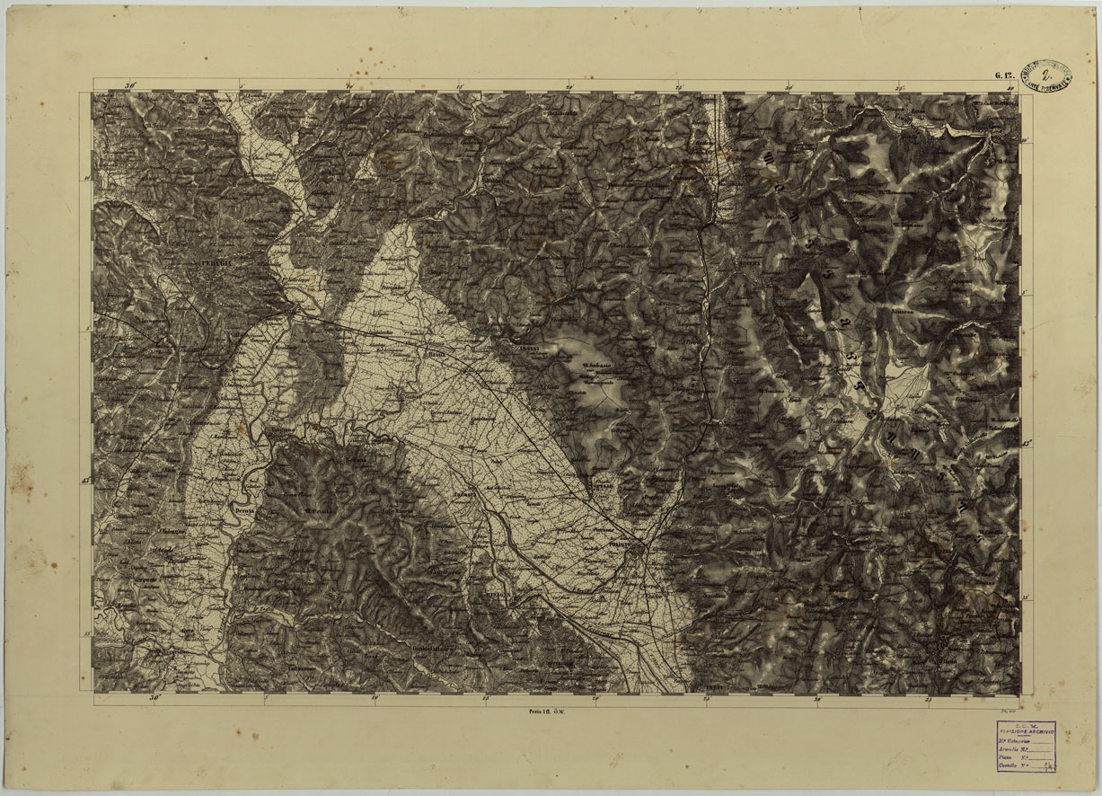 (N:8106) CARTA TOPOGRAFICA DELLO STATO PONTIFICIO E DEL GRAN-DUCATO DI TOSCANA COSTRUTTA SOPRA MISURE ASTRONOMICO TRIGONOMETRICHE ED INCISA SOPRA PIETRA A VIENNA NELL'I.R. ISTITUTO GEOGRAFICO MILITARE - FOGLIO G.12 (CA004477) Carte e stampe antiche: riproduzione a colori su carta (formato A1)