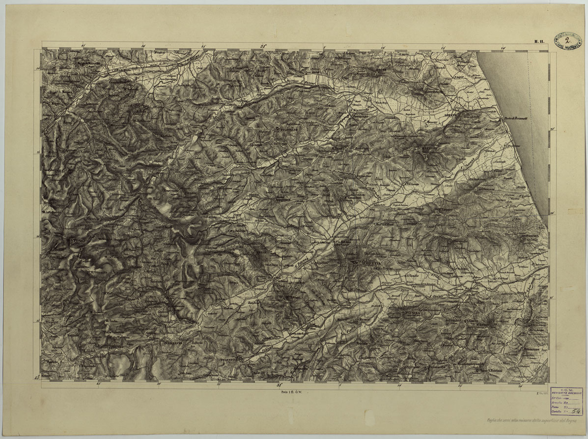 (N:8113) CARTA TOPOGRAFICA DELLO STATO PONTIFICIO E DEL GRAN-DUCATO DI TOSCANA COSTRUTTA SOPRA MISURE ASTRONOMICO TRIGONOMETRICHE ED INCISA SOPRA PIETRA A VIENNA NELL'I.R. ISTITUTO GEOGRAFICO MILITARE - FOGLIO H.11 (CA004484) Carte e stampe antiche: riproduzione a colori su carta (formato A1)