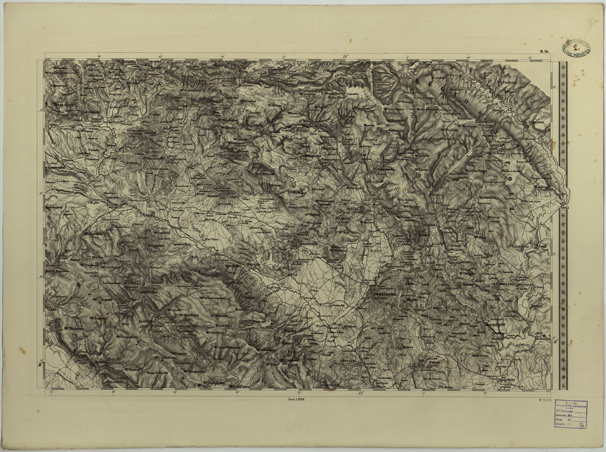 (N:8120) CARTA TOPOGRAFICA DELLO STATO PONTIFICIO E DEL GRAN-DUCATO DI TOSCANA COSTRUTTA SOPRA MISURE ASTRONOMICO TRIGONOMETRICHE ED INCISA SOPRA PIETRA A VIENNA NELL'I.R. ISTITUTO GEOGRAFICO MILITARE - FOGLIO H.16 (CA004489) Carte e stampe antiche: riproduzione a colori su carta (formato A1)