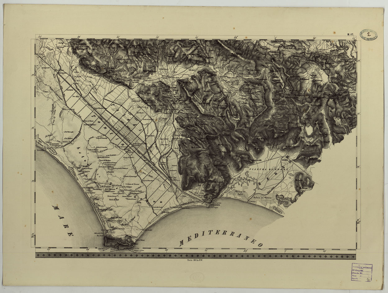 (N:8121) CARTA TOPOGRAFICA DELLO STATO PONTIFICIO E DEL GRAN-DUCATO DI TOSCANA COSTRUTTA SOPRA MISURE ASTRONOMICO TRIGONOMETRICHE ED INCISA SOPRA PIETRA A VIENNA NELL'I.R. ISTITUTO GEOGRAFICO MILITARE - FOGLIO H.17 (CA004490) Carte e stampe antiche: riproduzione a colori su carta (formato A1)