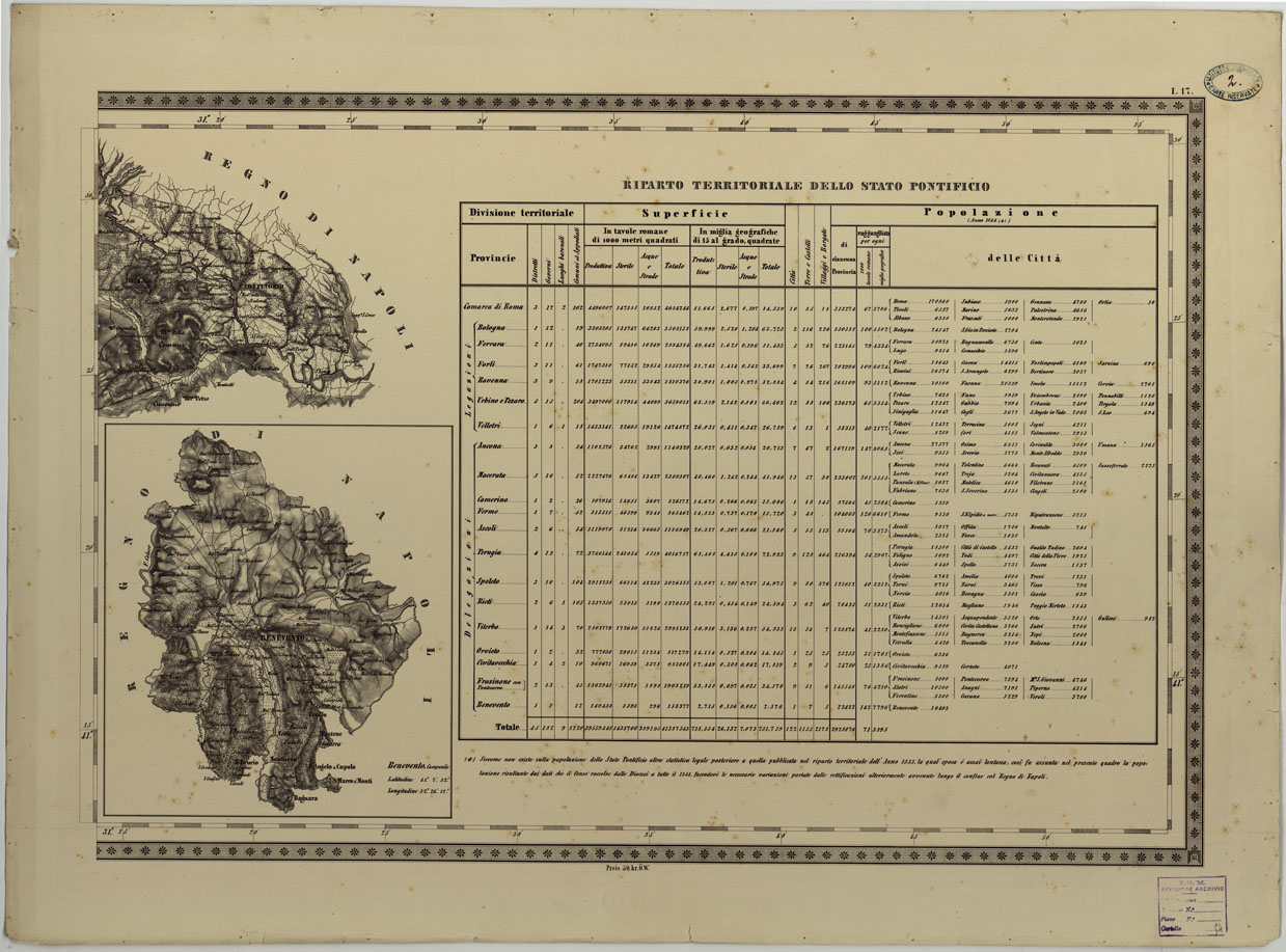 (N:9825) CARTA TOPOGRAFICA DELLO STATO PONTIFICIO E DEL GRAN-DUCATO DI TOSCANA COSTRUTTA SOPRA MISURE ASTRONOMICO TRIGONOMETRICHE ED INCISA SOPRA PIETRA A VIENNA NELL'I.R. ISTITUTO GEOGRAFICO MILITARE - FOGLIO I.13 (CA004494) Carte e stampe antiche: riproduzione a colori su carta (formato A1)