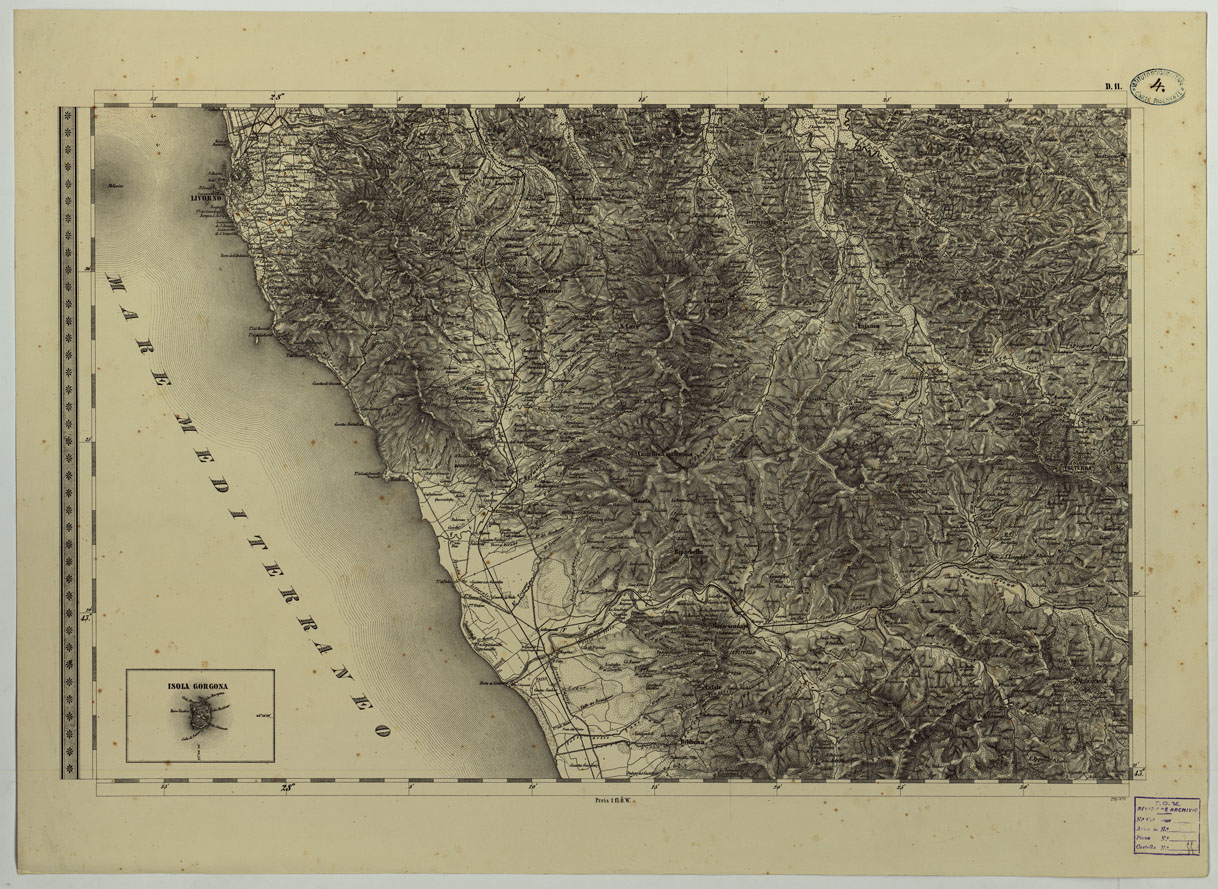 (N:24652) CARTA TOPOGRAFICA DELLO STATO PONTIFICIO E DAL GRAN-DUCATO DI TOSCANA COSTRUTTA SOPRA MISURE ASTRONOMICO TRIGONOMETRICHE CHE ED INCISA SOPRA PIETRA A VIENNA NELL'I.R. ISTITUTO GEOGRAFICO MILITARE PUBBLICATA NELL'ANNO 1851 - FOG. D.11 (CA004501) Carte e stampe antiche: riproduzione a colori su carta (formato A1)