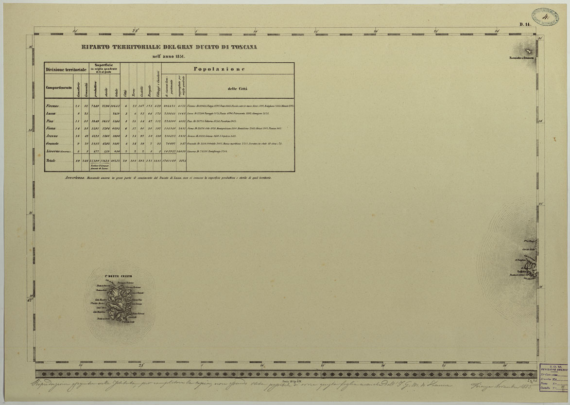 (N:24655) CARTA TOPOGRAFICA DELLO STATO PONTIFICIO E DAL GRAN-DUCATO DI TOSCANA COSTRUTTA SOPRA MISURE ASTRONOMICO TRIGONOMETRICHE CHE ED INCISA SOPRA PIETRA A VIENNA NELL'I.R. ISTITUTO GEOGRAFICO MILITARE PUBBLICATA NELL'ANNO 1851 - FOG. D.14 ISOLA DI MONTECRISTO (CA004504) Carte e stampe antiche: riproduzione a colori su carta (formato A1)