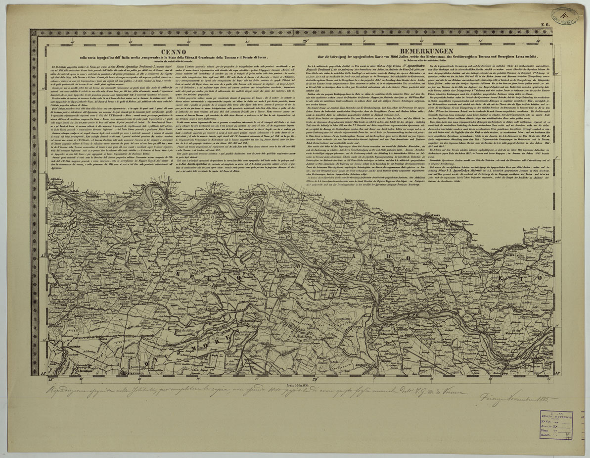 (N:24656) CARTA TOPOGRAFICA DELLO STATO PONTIFICIO E DAL GRAN-DUCATO DI TOSCANA COSTRUTTA SOPRA MISURE ASTRONOMICO TRIGONOMETRICHE CHE ED INCISA SOPRA PIETRA A VIENNA NELL'I.R. ISTITUTO GEOGRAFICO MILITARE PUBBLICATA NELL'ANNO 1851 - FOG. E.6 (CA004505) Carte e stampe antiche: riproduzione a colori su carta (formato A1)