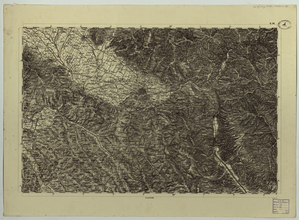 (N:24660) CARTA TOPOGRAFICA DELLO STATO PONTIFICIO E DAL GRAN-DUCATO DI TOSCANA COSTRUTTA SOPRA MISURE ASTRONOMICO TRIGONOMETRICHE CHE ED INCISA SOPRA PIETRA A VIENNA NELL'I.R. ISTITUTO GEOGRAFICO MILITARE PUBBLICATA NELL'ANNO 1851 - FOG. E.10 (CA004509) Carte e stampe antiche: riproduzione a colori su carta (formato A1)