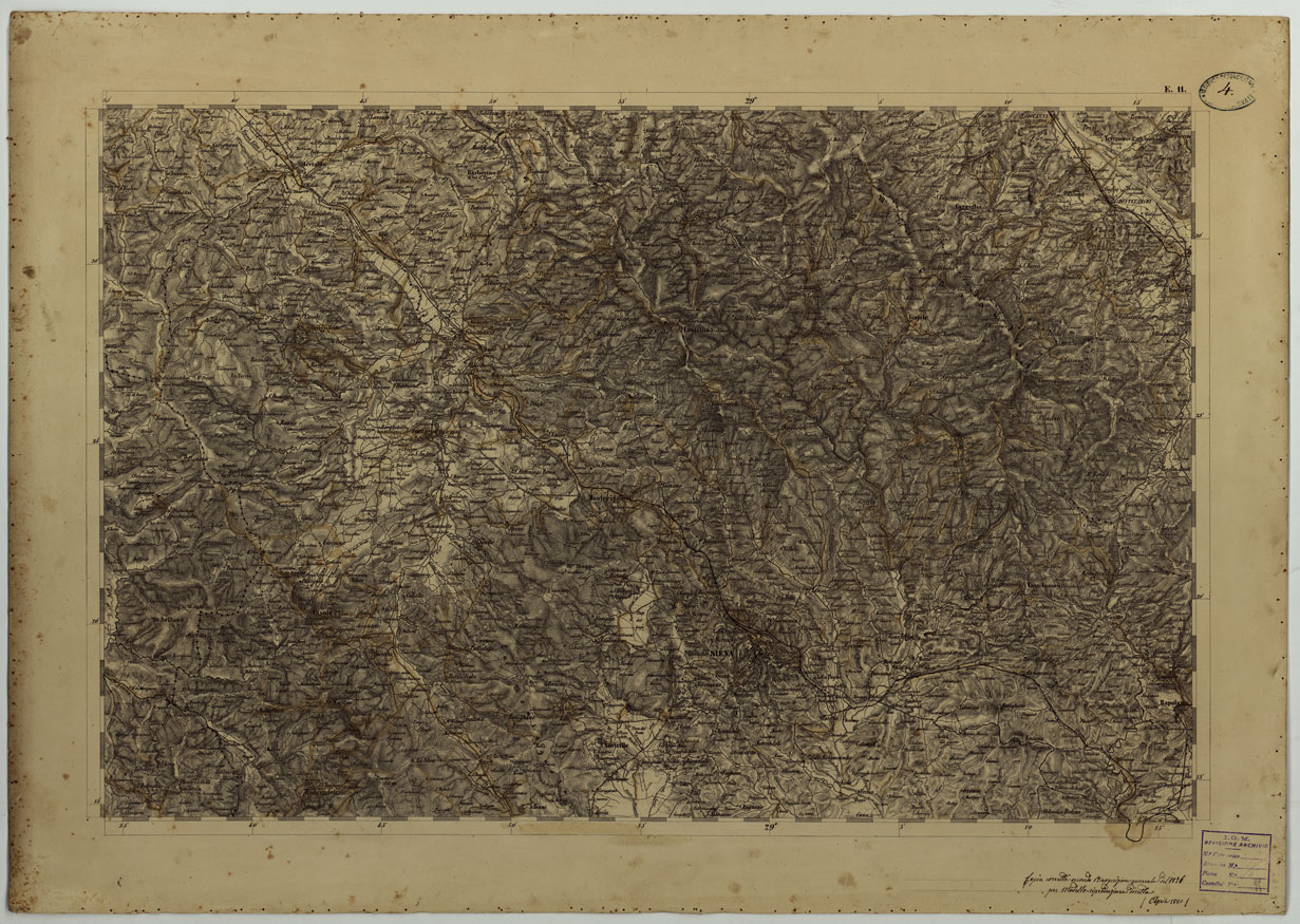 (N:24661) CARTA TOPOGRAFICA DELLO STATO PONTIFICIO E DAL GRAN-DUCATO DI TOSCANA COSTRUTTA SOPRA MISURE ASTRONOMICO TRIGONOMETRICHE CHE ED INCISA SOPRA PIETRA A VIENNA NELL'I.R. ISTITUTO GEOGRAFICO MILITARE PUBBLICATA NELL'ANNO 1851 - FOG. E.11 (CA004510) Carte e stampe antiche: riproduzione a colori su carta (formato A1)