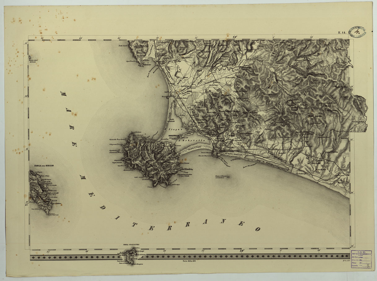 (N:24516) CARTA TOPOGRAFICA DELLO STATO PONTIFICIO E DAL GRAN-DUCATO DI TOSCANA COSTRUTTA SOPRA MISURE ASTRONOMICO TRIGONOMETRICHE CHE ED INCISA SOPRA PIETRA A VIENNA NELL'I.R. ISTITUTO GEOGRAFICO MILITARE PUBBLICATA NELL'ANNO 1851 - FOG. E.14 (CA004513) Carte e stampe antiche: riproduzione a colori su carta (formato A1)