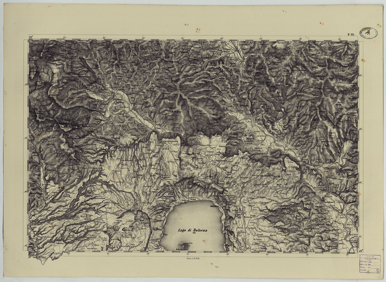 (N:24524) CARTA TOPOGRAFICA DELLO STATO PONTIFICIO E DAL GRAN-DUCATO DI TOSCANA COSTRUTTA SOPRA MISURE ASTRONOMICO TRIGONOMETRICHE CHE ED INCISA SOPRA PIETRA A VIENNA NELL'I.R. ISTITUTO GEOGRAFICO MILITARE PUBBLICATA NELL'ANNO 1851 - FOG. F.13 (CA004521) Carte e stampe antiche: riproduzione a colori su carta (formato A1)